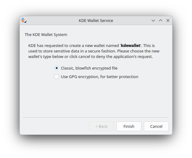 KDE Wallet Service dialog